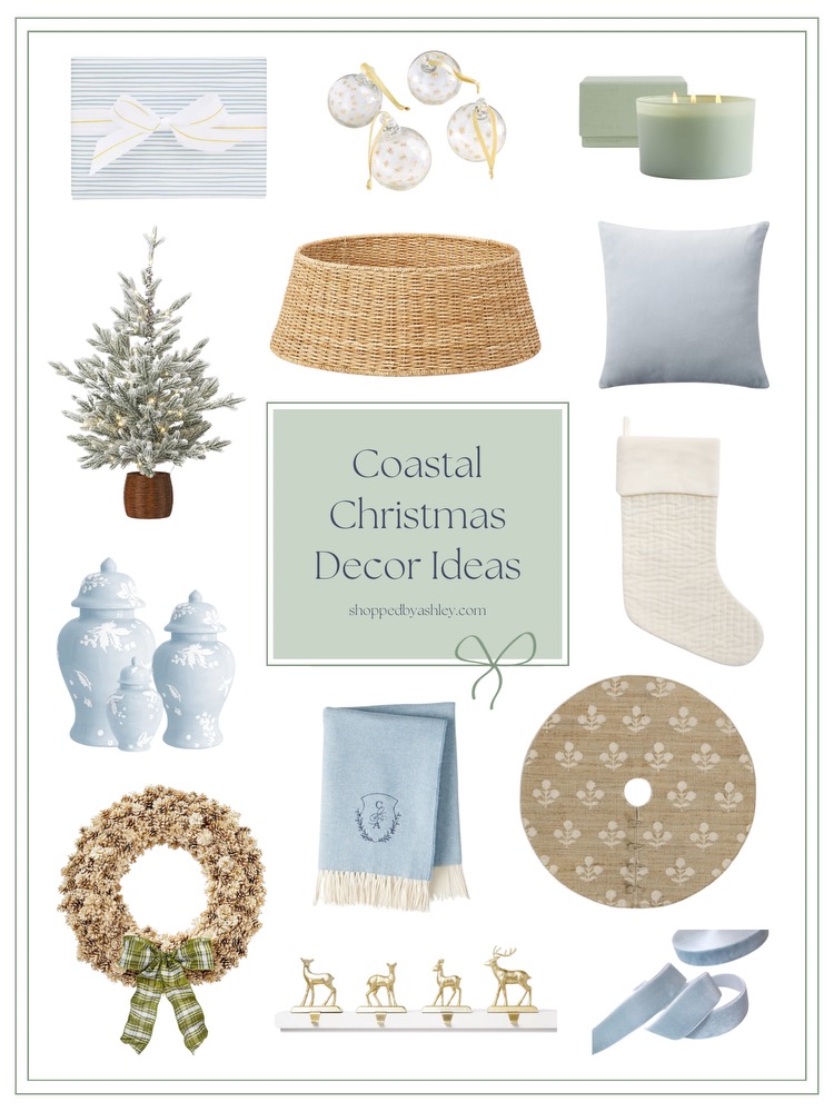 a collage round up of coastal Christmas decor