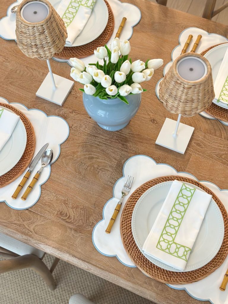 an overhead picture of a spring tablescape